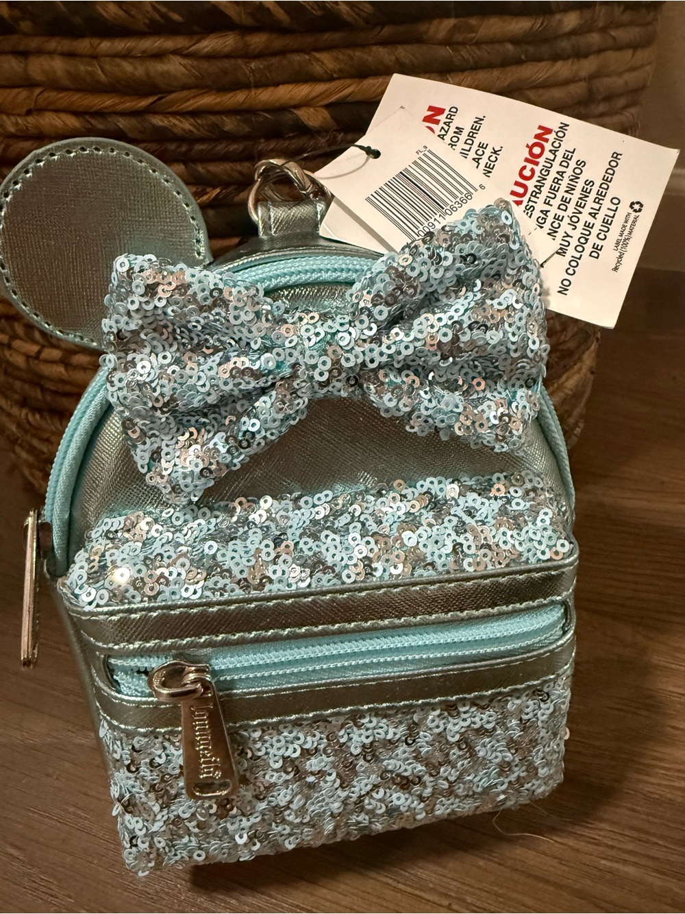 NWT- Loungefly Sequin Minnie Mouse Wristlet Backpack - Light Blue